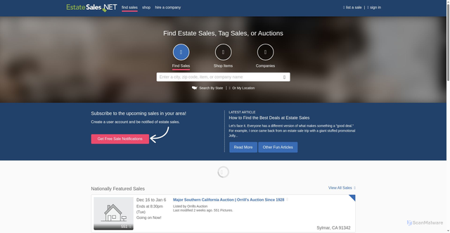 Security scan screenshot of https://estatesales.net