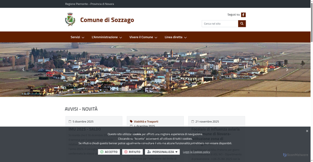 Security scan screenshot of https://www.comune.sozzago.no.it/it-it/home