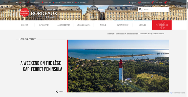 Security scan screenshot of https://www.guide-bordeaux-gironde.com/en/experiences/weekend-et-holidays/article-a-weekend-lege-cap-ferret-118.html