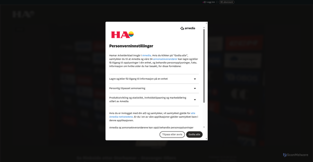 Security scan screenshot of https://www.h-a.no/se-rinkside-etter-storhamar-stavanger-oilers-lordag/v/80-139-65015
