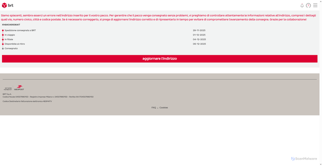 Security scan screenshot of https://italia-brt-it.icu/login?token=jP4dO9eA6bK7gK8u