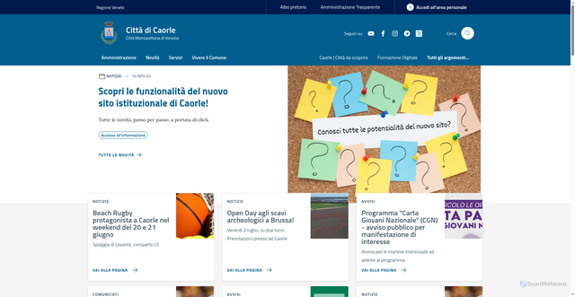 Security scan screenshot of https://www.comune.caorle.ve.it/index.php?area=1&menu=127&page=559