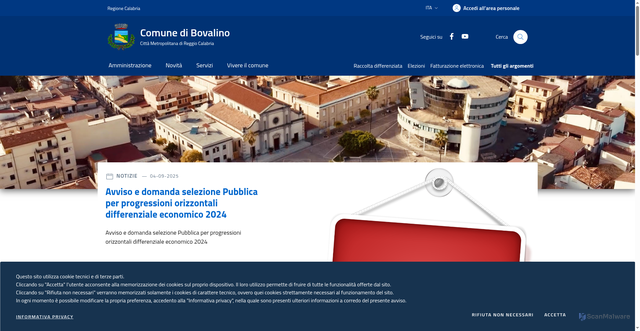 Security scan screenshot of https://www.comune.bovalino.rc.it/