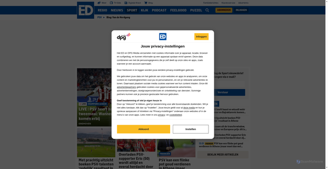 Security scan screenshot of https://www.ed.nl/psv/