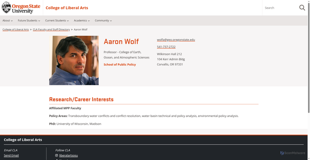 Security scan screenshot of https://liberalarts.oregonstate.edu/directory/aaron-wolf