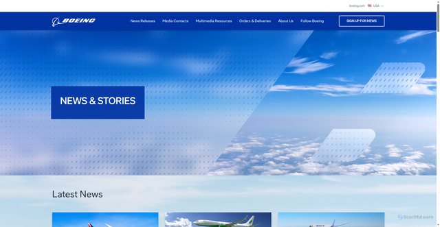Security scan screenshot of https://boeing.mediaroom.com/