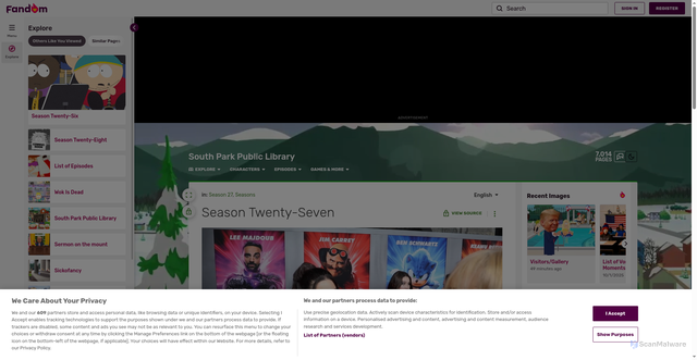 Security scan screenshot of https://southpark.fandom.com/wiki/Season_Twenty-Seven