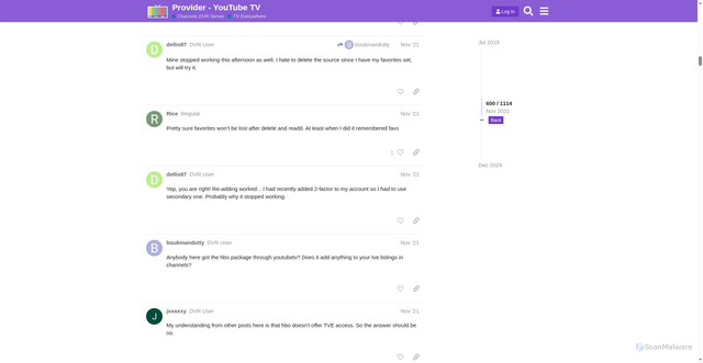 Security scan screenshot of https://community.getchannels.com/t/provider-youtube-tv/18775?page=34
