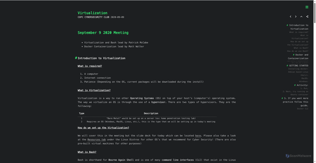 Security scan screenshot of http://cofcsecurity.barehost.tech/2020-fall-virtualization2020/