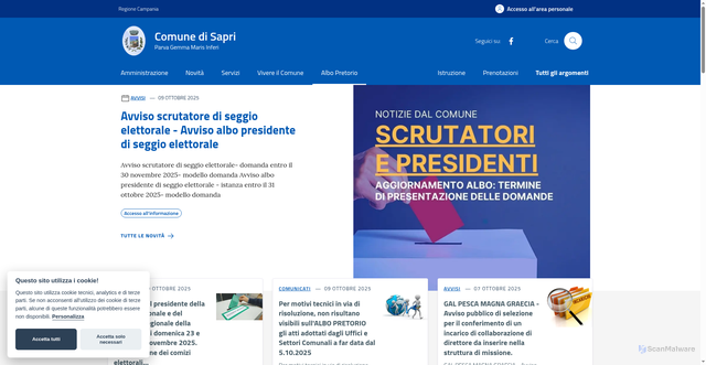 Security scan screenshot of https://www.comune.sapri.sa.it/