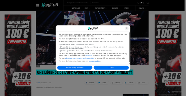 Security scan screenshot of https://lasueur.com/legende-ufc-fan-paddy-pimblett-13-10-2025