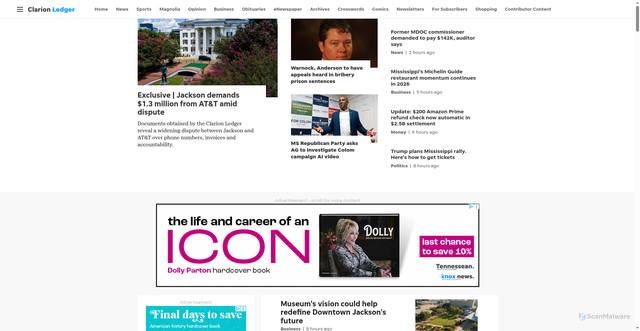Security scan screenshot of https://clarionledger.com