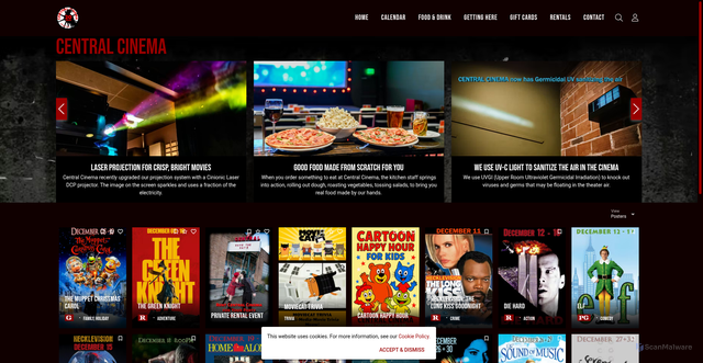 Security scan screenshot of https://central-cinema.com/
