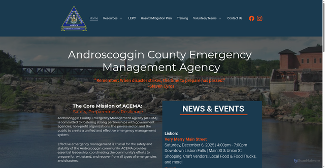 Security scan screenshot of https://androscoggincountyema.gov/