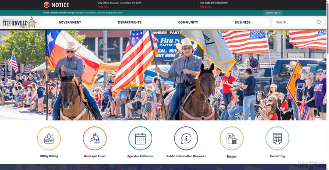 Security scan screenshot of https://www.stephenvilletx.gov