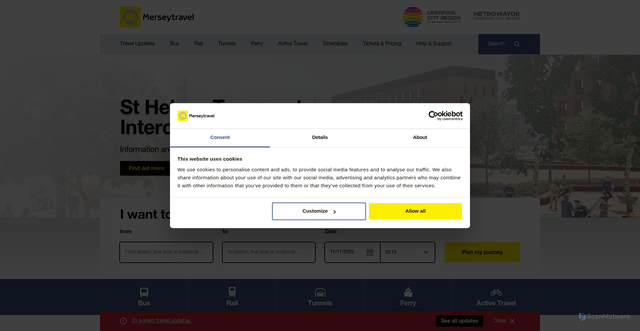 Security scan screenshot of https://www.merseytravel.gov.uk/