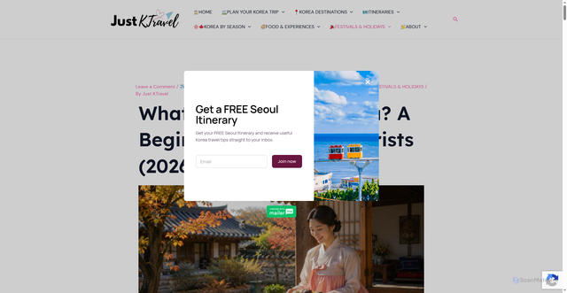 Security scan screenshot of https://justktravel.com/chuseok-in-korea/