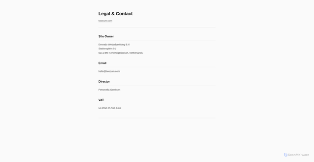 Security scan screenshot of https://www.twocum.com/legal/contact?trk=12vt92sz