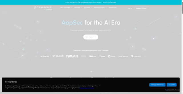 Security scan screenshot of https://traceable.ai