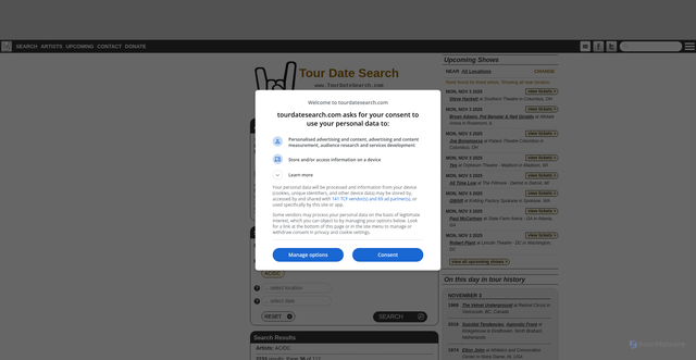 Security scan screenshot of https://www.tourdatesearch.com/tourdates/artist/98/acdc?p=36