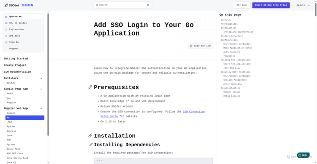 Security scan screenshot of https://ssojet-docs.pages.dev/en/sso/quickstart/webapp/go/