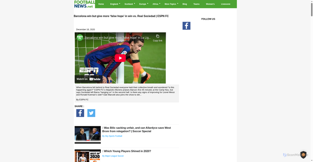 Security scan screenshot of https://footballnews.net/video/barcelona-win-but-give-more-false-hope-in-win-vs-real-sociedad-espn-fc