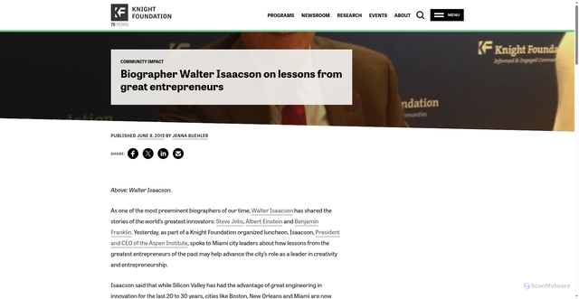 Security scan screenshot of https://knightfoundation.org/articles/biography-walter-isaacson-lessons-great-entrepreneurs/