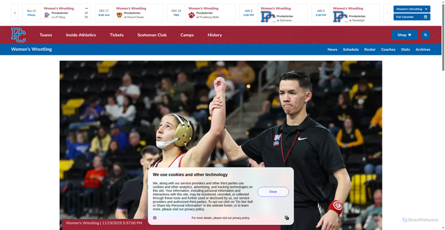 Security scan screenshot of https://gobluehose.com/news/2025/11/15/womens-wrestling-blue-hose-split-saturday-duals-on-yorktown.aspx