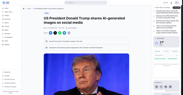Security scan screenshot of https://operativmm.az/en/post/us-president-donald-trump-shares-ai-generated-images-on-social-media/75919