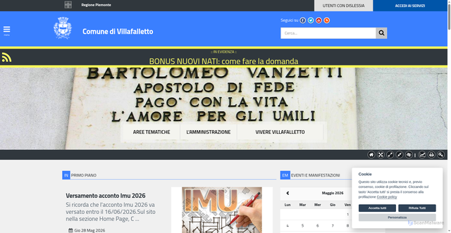 Security scan screenshot of https://www.comune.villafalletto.cn.it