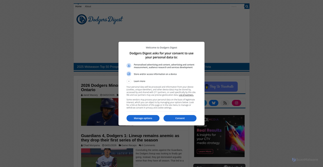 Security scan screenshot of https://dodgersdigest.com