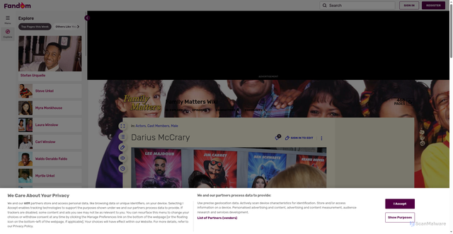 Security scan screenshot of https://familymatters.fandom.com/wiki/Darius_McCrary