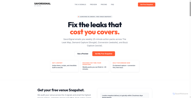Security scan screenshot of https://www.savorsignal.com/