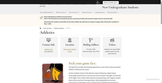 Security scan screenshot of https://newstudents.wfu.edu/once-youre-here/traditions/athletics/