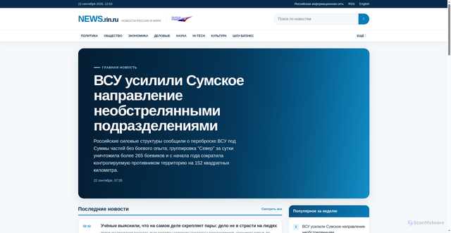 Security scan screenshot of https://news.rin.ru
