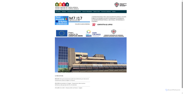Security scan screenshot of https://www.area.sardegna.it