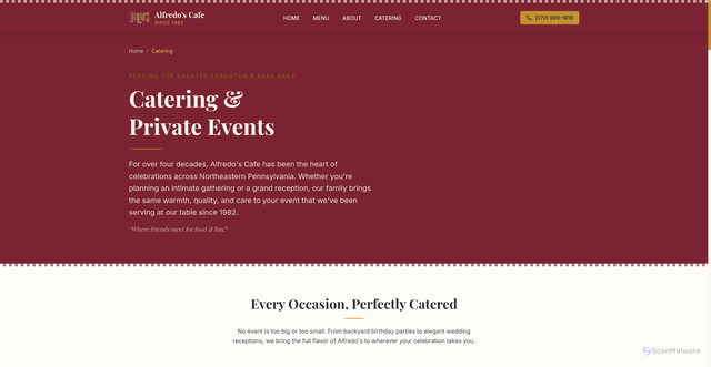 Security scan screenshot of https://alfredoscafe-com.pages.dev/catering