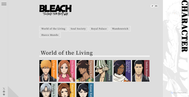 Security scan screenshot of https://bleach-anime.com/en/character/