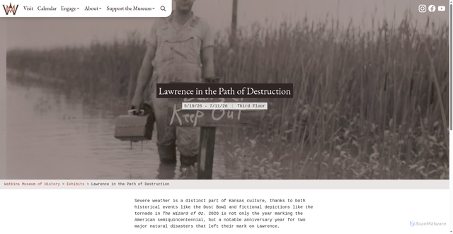 Security scan screenshot of https://www.watkinsmuseum.org/exhibits/lawrence-in-the-path-of-destruction/