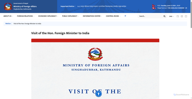 Security scan screenshot of https://mofa.gov.np/content/1821/visit-of-the-hon--foreign-minister-to-india/