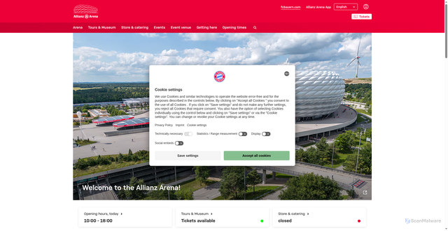 Security scan screenshot of https://allianz-arena.com/en