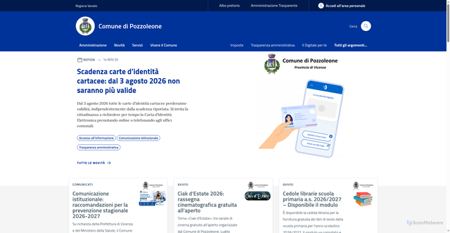 Security scan screenshot of https://www.comune.pozzoleone.vi.it