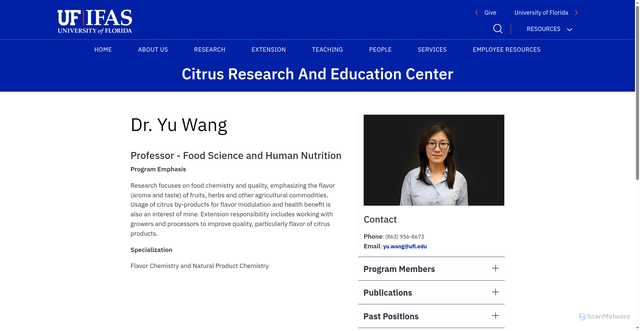 Security scan screenshot of https://crec.ifas.ufl.edu/people/faculty/yu-wang/
