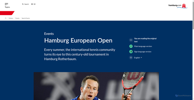 Security scan screenshot of https://www.hamburg.com/visitors/events/sports/german-open-21802