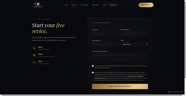 Security scan screenshot of https://jlassetadvocates.com/Contact-Us/
