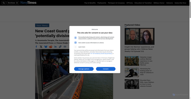Security scan screenshot of https://www.navytimes.com/news/your-military/2025/11/20/new-coast-guard-policy-calls-swastikas-potentially-divisive/
