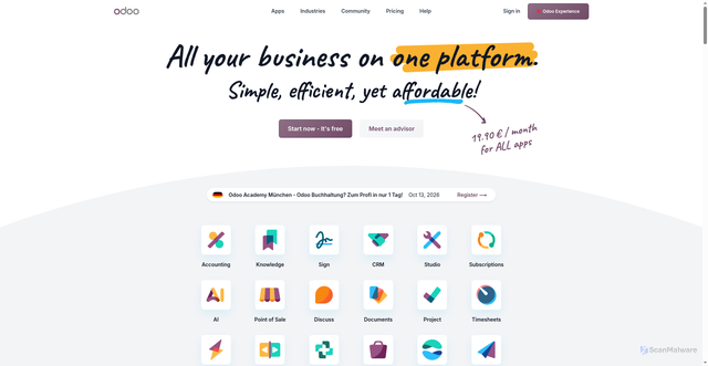 Security scan screenshot of https://www.odoo.com/