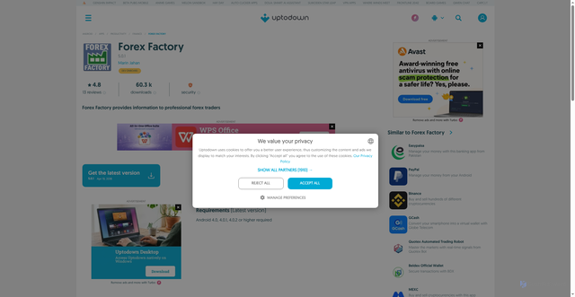 Security scan screenshot of https://forex-factory-apk.en.uptodown.com/android
