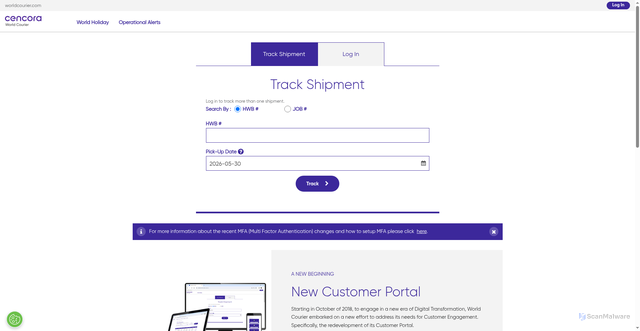Security scan screenshot of https://portal.worldcourier.com