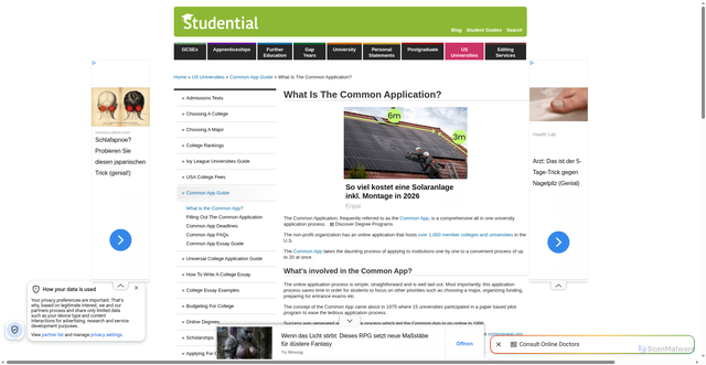 Security scan screenshot of https://www.studential.com/us/applying-to-college/common-app-guide/what-is-the-common-app